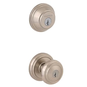 Prestige Alcott Satin Nickel Exterior Entry Knob and Single Cylinder Deadbolt Combo Pack Featuring SmartKey Security