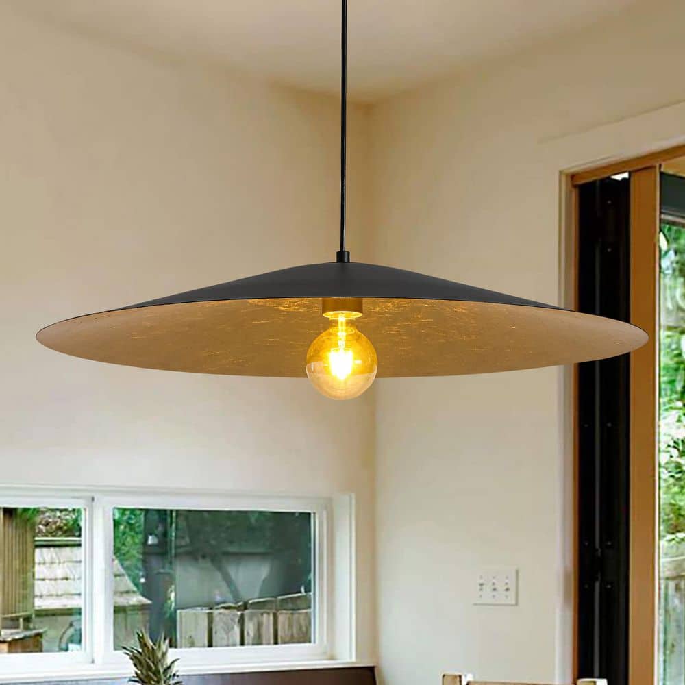 PCover 1-Light 31.5 in.W Black Pendant Light Industrial Kitchen Cone Barn Hanging Light with Gold Foil Accent price history on PriceWatchPro