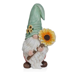 Gnome with Turquoise Hat Holding Sunflower Decor