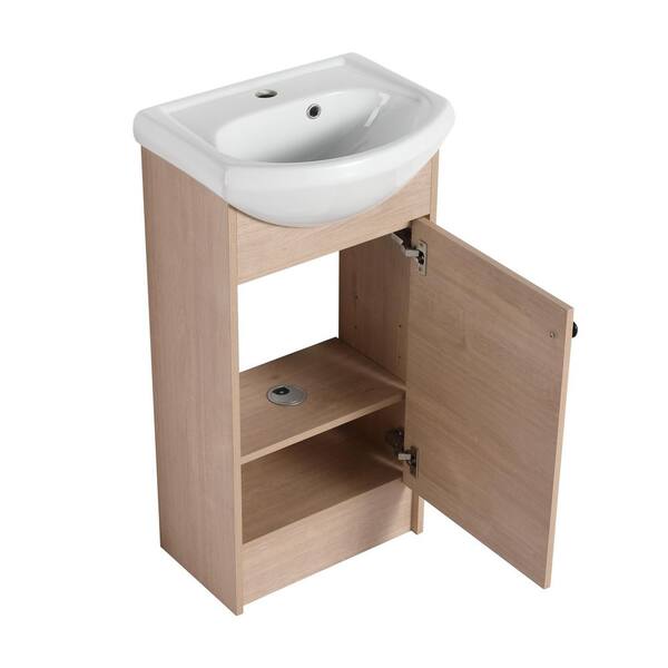 18.1 in. W x 14.4 in. D x 34.6 in. H Freestanding Design Plain Light Oak Bath Vanity in Brown with Ceramic Sink Top