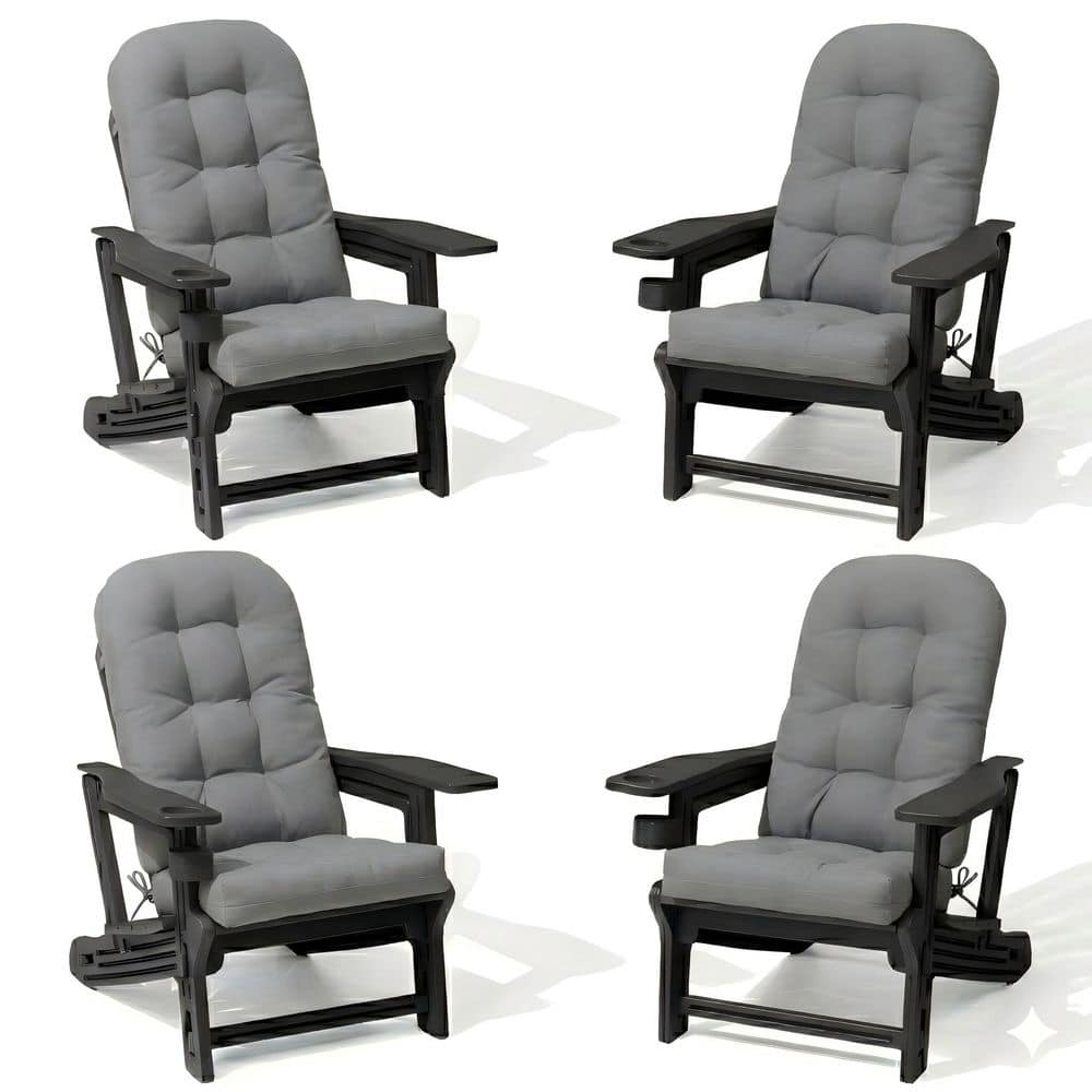 "4-Pack HDPE Adirondack Chairs No Screws Required Outdoor Adirondack Chair with 4"" Thick Cushions in Light Gray" price history on PriceWatchPro