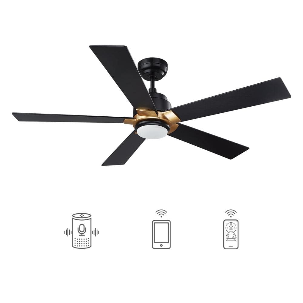 CARRO Aspen 52 in. Dimmable LED Indoor/Outdoor Black Smart Ceiling Fan ...