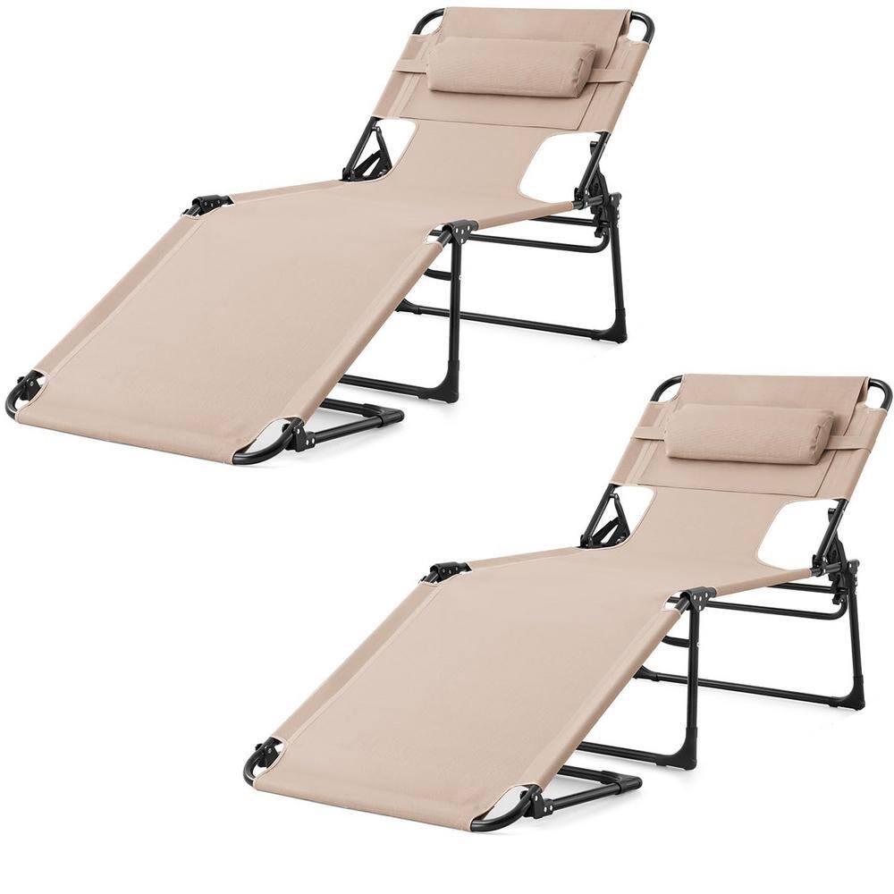 2-Piece Metal Folding Chaise Lounge with Face-Down HoleandArm Hole, 300lbs 