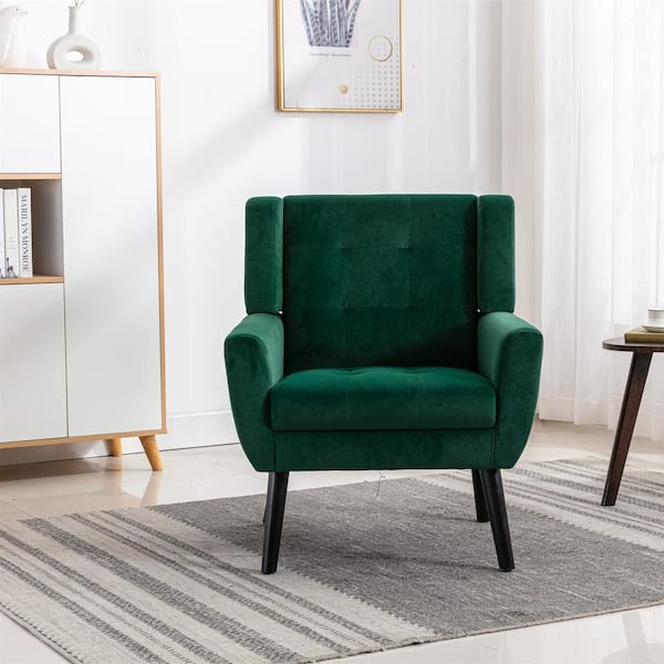 Soft Velvet Material Accent Chair Home Chair with Black Legs in Mint Green