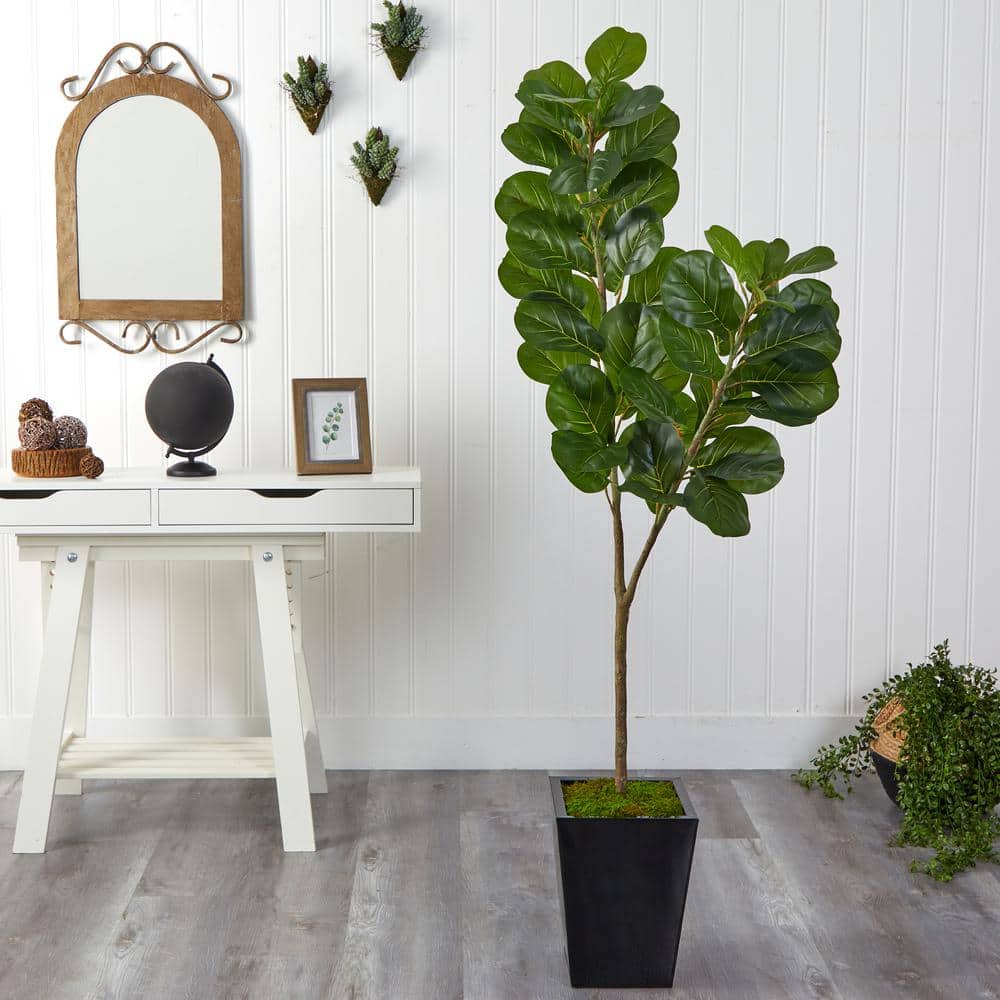 68 in. Fiddle Leaf Fig Artificial Tree in Black Metal Planter