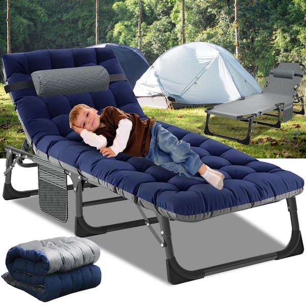 BOZTIY Portable Folding Camping Cot, Adjustable 4-Position Adults Reclining Folding Chaise with Pillow