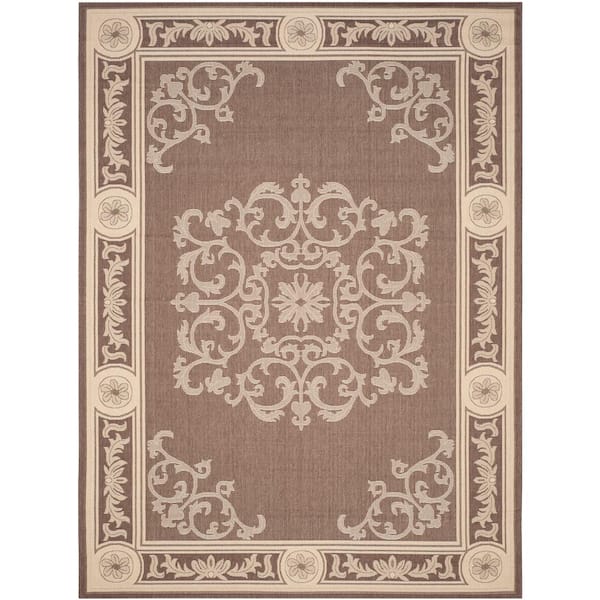 SAFAVIEH Courtyard Chocolate/Natural 7 ft. x 10 ft. Floral Indoor/Outdoor Patio  Area Rug