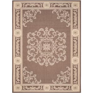 Courtyard Chocolate/Natural 8 ft. x 11 ft. Floral Indoor/Outdoor Patio  Area Rug
