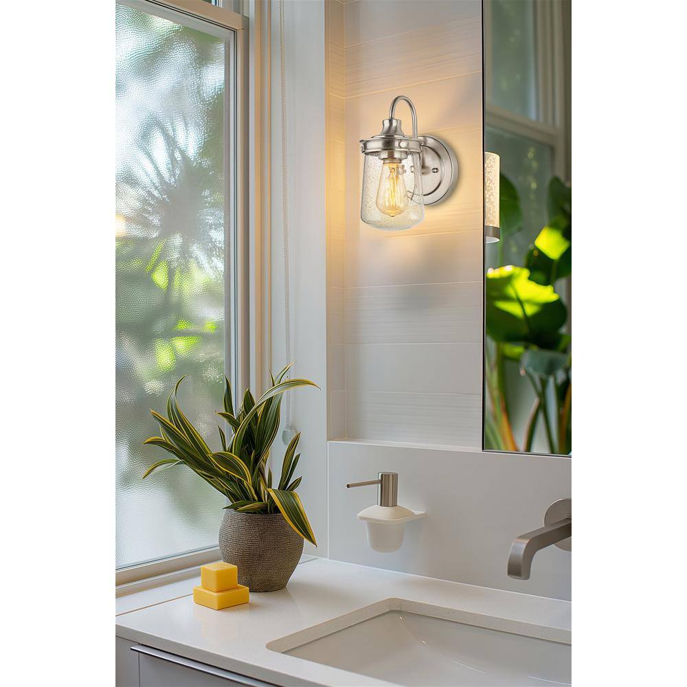 Mason 10" Brushed Nickel Industrial Wall Sconce with Clear Seeded Glass Shade