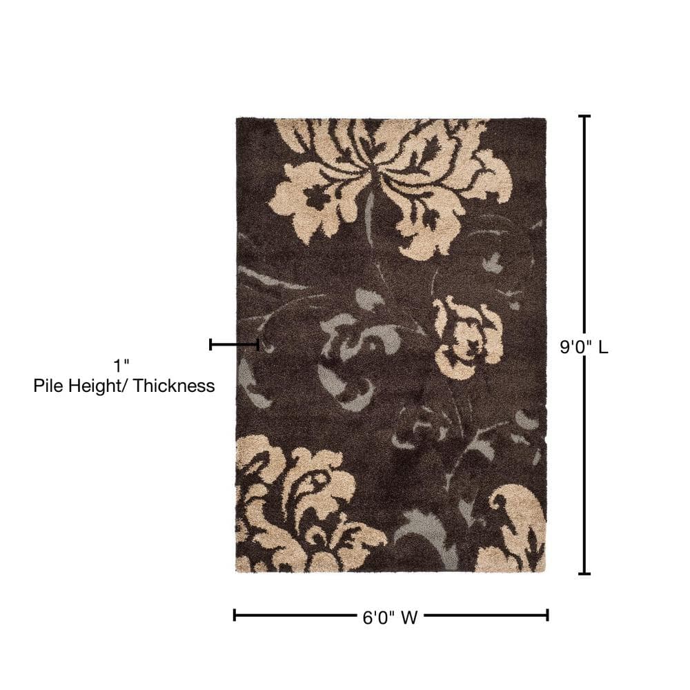 Cozy Haven Dark Brown and Smoke Plush Shag Area Rug 6' x 9'
