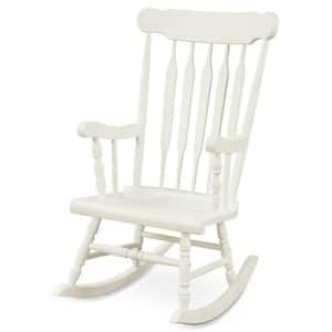 White Solid Wood High-Back Porch Glossy Finish Indoor and Outdoor Rocking Chair
