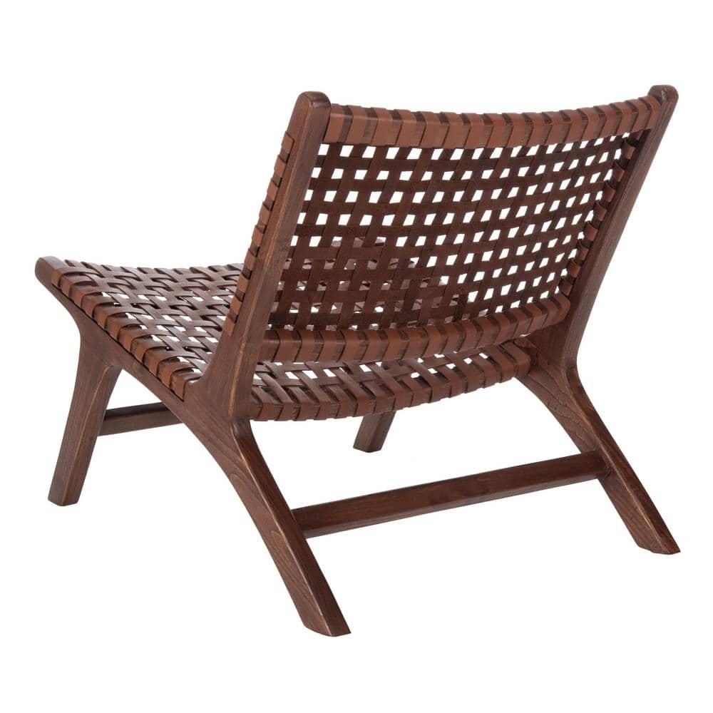 Cognac Brown Leather & Sungkai Wood Transitional Side Chair
