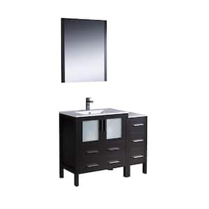 Torino 42 in. Vanity in Espresso with Ceramic Vanity Top in White with White Basin and Mirror (Faucet Not Included)