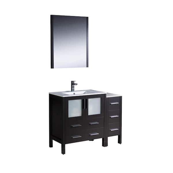 Fresca Torino 42 in. Vanity in Espresso with Ceramic Vanity Top in White with White Basin and Mirror (Faucet Not Included)