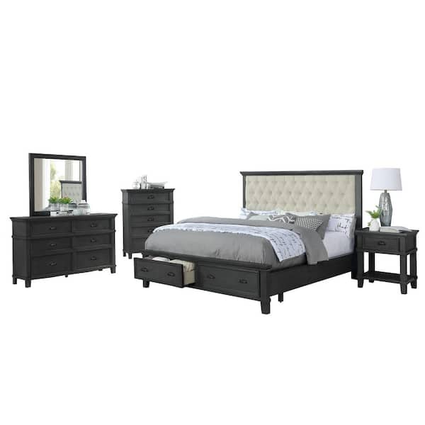 Best Quality Furniture Sandy 5-Piece Cappuccino Eastern King Platform Storage Bedroom Set with Chest