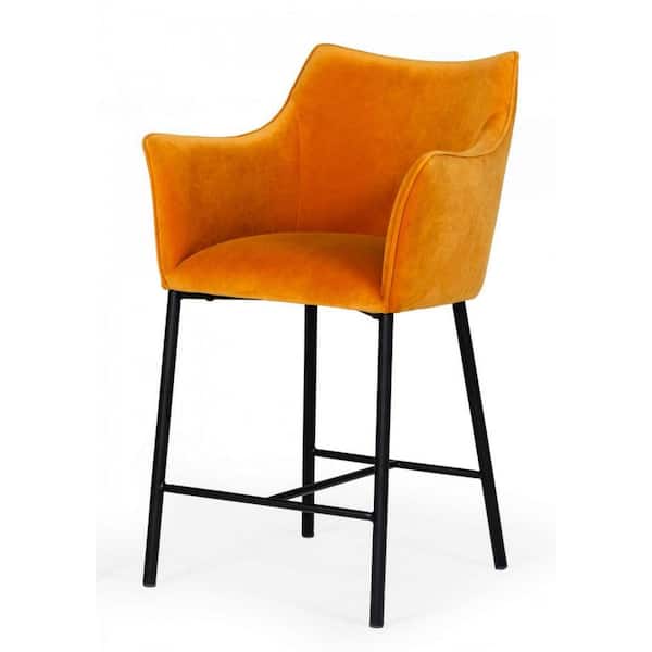 Benjara 25.6 in. Yellow and Black Low Back Metal Frame Counter stool with Fabric Seat
