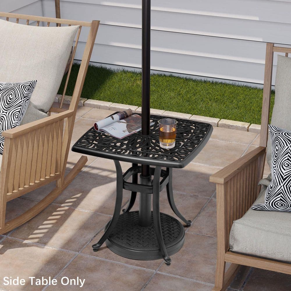 ihome patio umbrella side table Pinikuyiro Outdoor Stand Table, All Weather Small Wicker with Umbrella Hole, 22 in Rattan Base Table (Yellow) : Patio, Lawn & Garden the table features an internal chamber that can be filled with water or sand to keep it securely in place Portside Outdoor Umbrella Holder Side