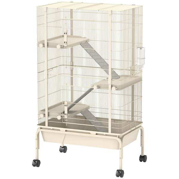 47 in. Small Animal Cage, 4-Levels Large Rolling Metal Ferret Chinchilla Rabbit Cage with 5.9 in. Deep Tray, Beige