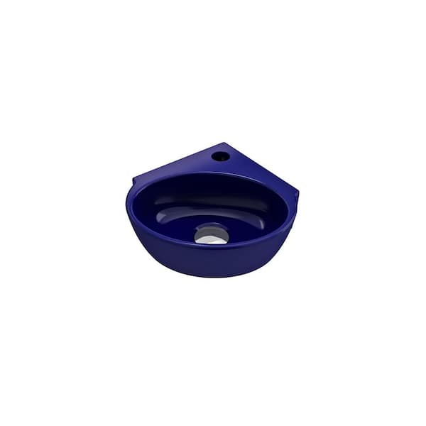 Milano 3.5 in. Wall-Mounted Corner Sink Sapphire Blue in Fireclay