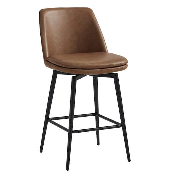 Cecily 27 in. Saddle Brown High Back Metal Swivel Counter Stool with Faux Leather Seat (Set of 2)