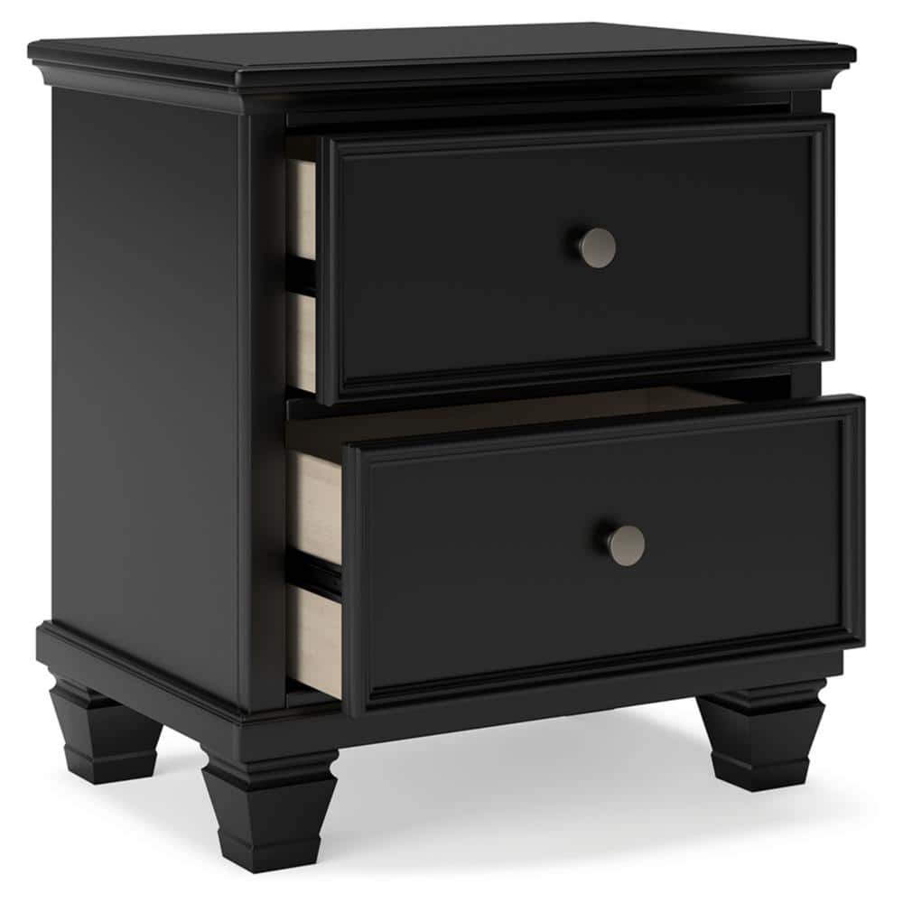 Black Hardwood 2-Drawer Nightstand with Satin Nickel Knobs