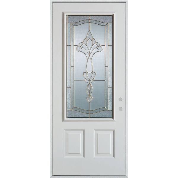 Stanley Doors 32 in. x 80 in. Traditional Brass 3/4 Lite 2-Panel Painted White Left-Hand Inswing Steel Prehung Front Door