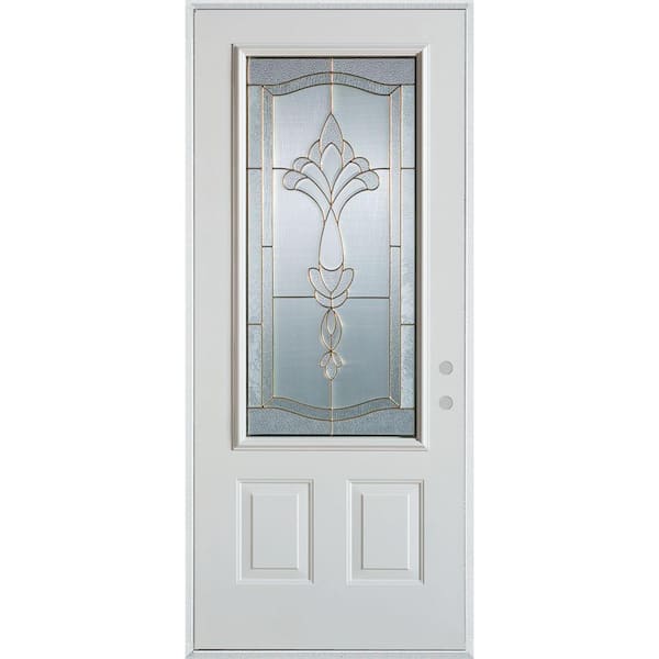 Stanley Doors 36 in. x 80 in. Traditional Patina 3/4 Lite 2-Panel Prefinished White Left-Hand Inswing Steel Prehung Front Door