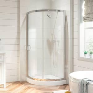 Breeze 32 in. L x 32 in. W x 76.97 in. H Corner Shower Kit with Clear Framed Sliding Door in Chrome and Shower Pan