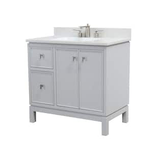 37 in. W x 22 in. D x 36 in. H Single Sink Bath Vanity in French Gray w White Engineered Quartz Top w White Rect. Basin