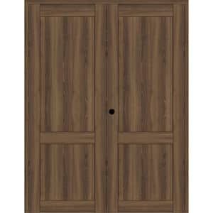 2-Panel Shaker 60 in. x 80 in. Right Active Pecan Nutwood Wood Composite Solid Core Double Prehung Interior Door