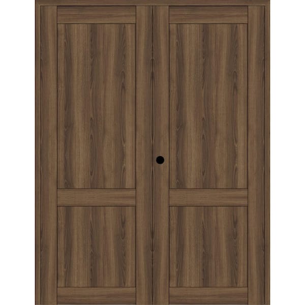Belldinni 2-Panel Shaker 72 in. x 80 in. Right Active Pecan Nutwood Wood Composite Solid Core Double Prehung Interior Door
