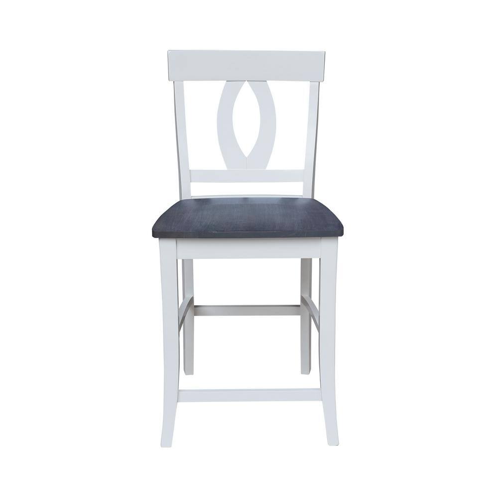 White and Heather Gray Wood Counter Height Stool with Splat Back