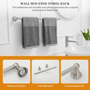 5-Piece Bath Hardware Set with 2-Towel Bars/Racks, Towel/Robe Hook, Toilet Paper Holder in Brushed Nickel