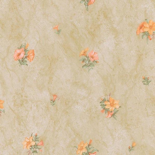 Brewster 56.4 sq. ft. Petunia Peach Marble Floral Wallpaper
