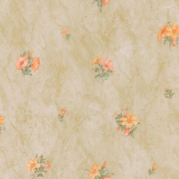 Brewster Petunia Peach Marble Floral Wallpaper Sample