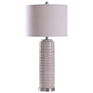 30.59 in. Beige Table Lamp with Off White Styrene Shade