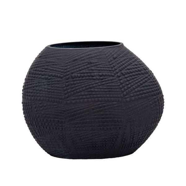 Liv & Skye 8 in. Black Glass Textured Decorative Vase