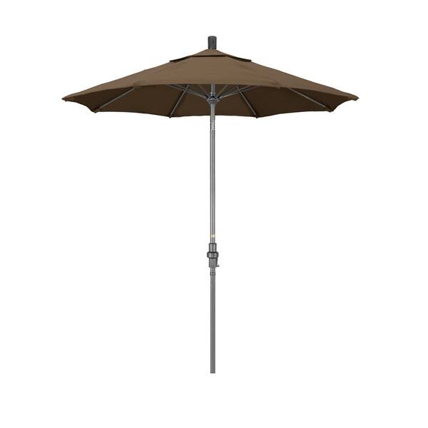 California Umbrella 7.5 ft. Grey Aluminum Market Collar Tilt Crank Lift Patio Umbrella in Cocoa Sunbrella