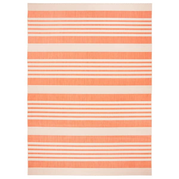 Courtyard Terracotta/Beige 8 ft. x 11 ft. Striped Indoor/Outdoor Patio  Area Rug