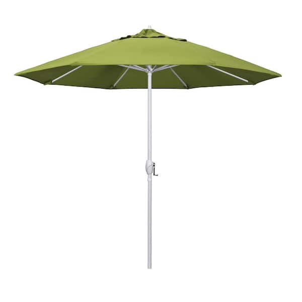 California Umbrella 9 ft. Matted White Aluminum Market Patio Umbrella Auto Tilt in Macaw Sunbrella
