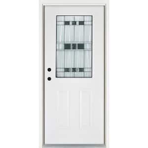 36 in. x 80 in. Savana Smooth White Right-Hand Inswing 1/2 Lite Decorative Fiberglass Prehung Front Door