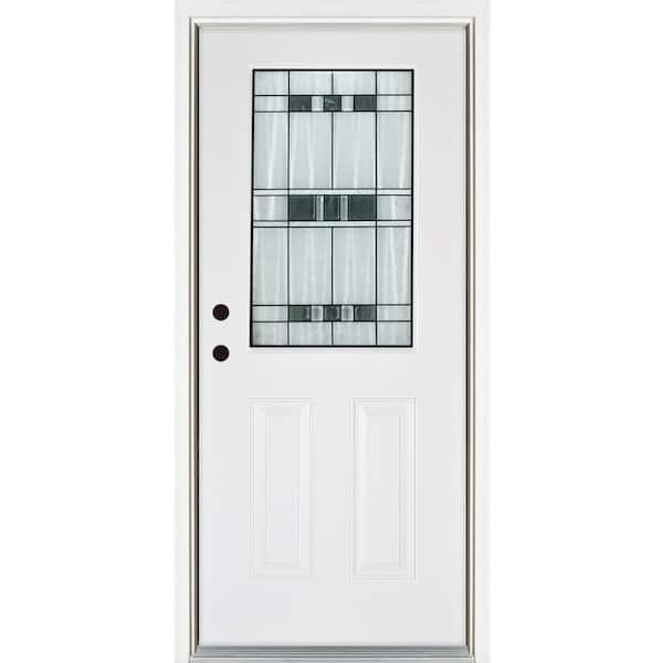 36 in. x 80 in. Savana Smooth White Right-Hand Inswing 1/2 Lite Decorative Fiberglass Prehung Front Door