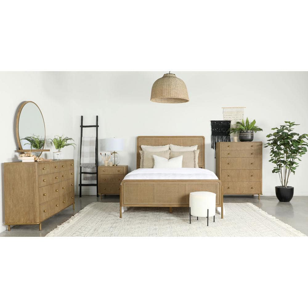 Arini Sand Wash 3-Drawer Nightstand with Brass Knobs