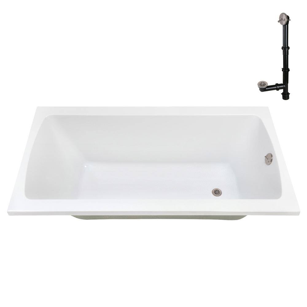 66" White Acrylic Rectangular Drop-In Soaking Bathtub