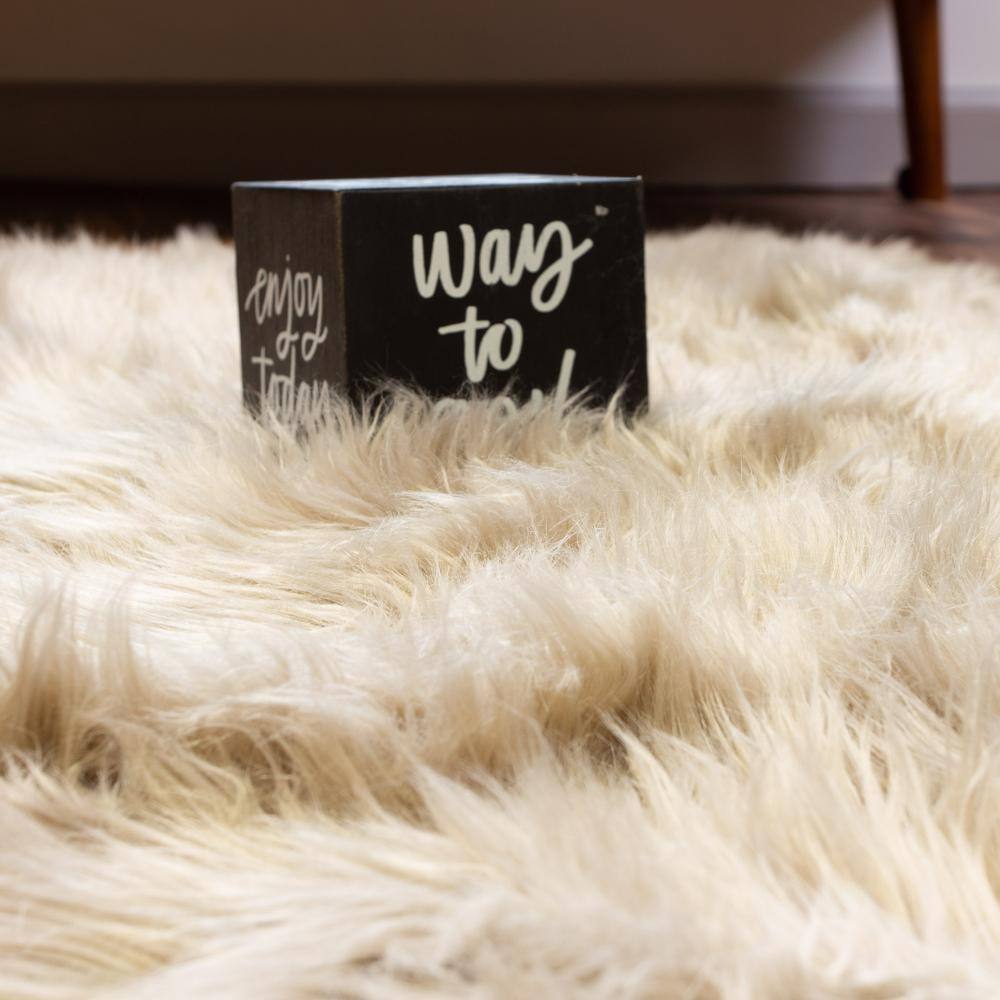 Serene Deluxe Light Brown Faux Sheepskin 6' x 9' Shag Rug
