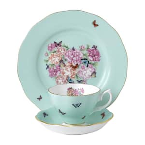 6 oz. 3 Piece Set Blessings Green Teacup, Saucer, 8" Plate (set for 1)