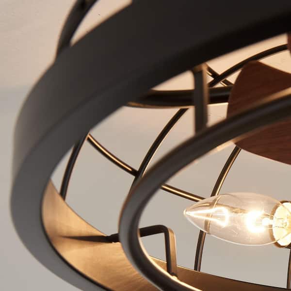 JUSHENG 19.7 in. 4-Light Black Caged Flush Mount Ceiling Fan with