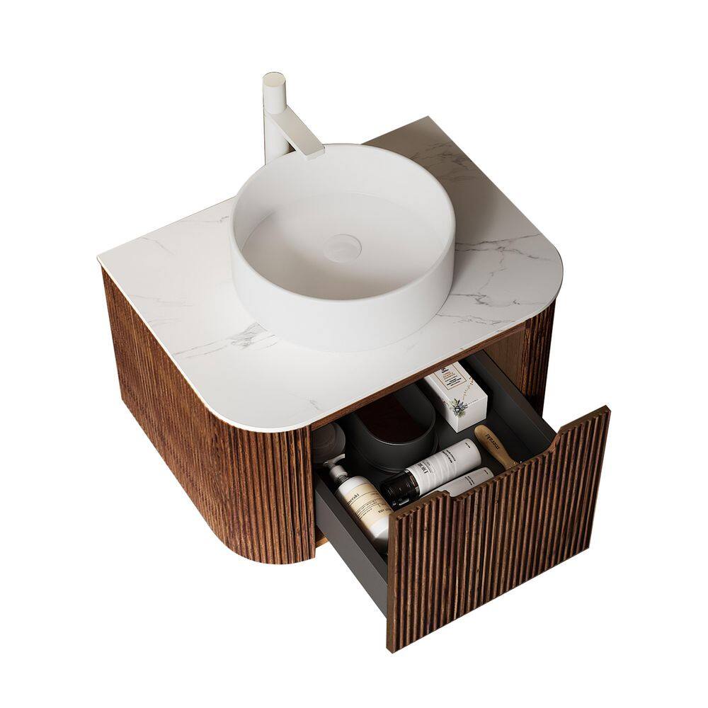 24 in. Wall Mounted Single Sink Walnut Bath Vanity with Engineered Marble Top Pre-assembled price history on PriceWatchPro