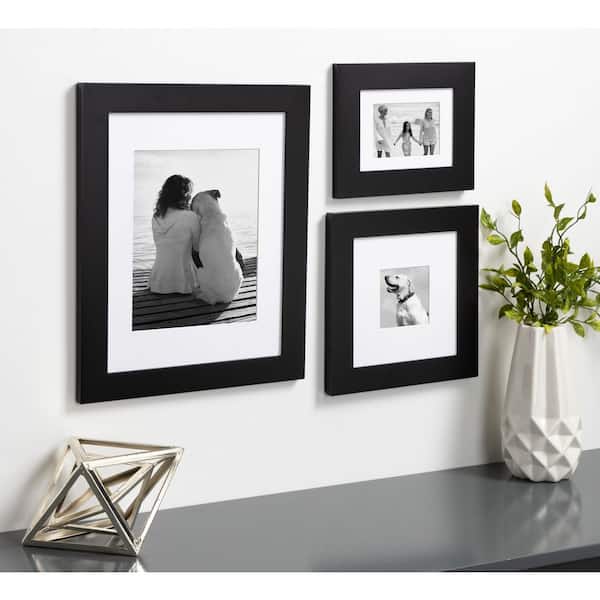 Mainstays Museum 8x8 Matted to 4x4 Flat Wide Gallery Picture Frame, Black,  Set of 2