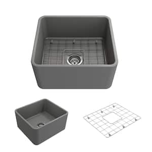Classico Farmhouse Apron Front Fireclay 20 in. Single Bowl Kitchen Sink with Bottom Grid and Strainer in Matte Grey